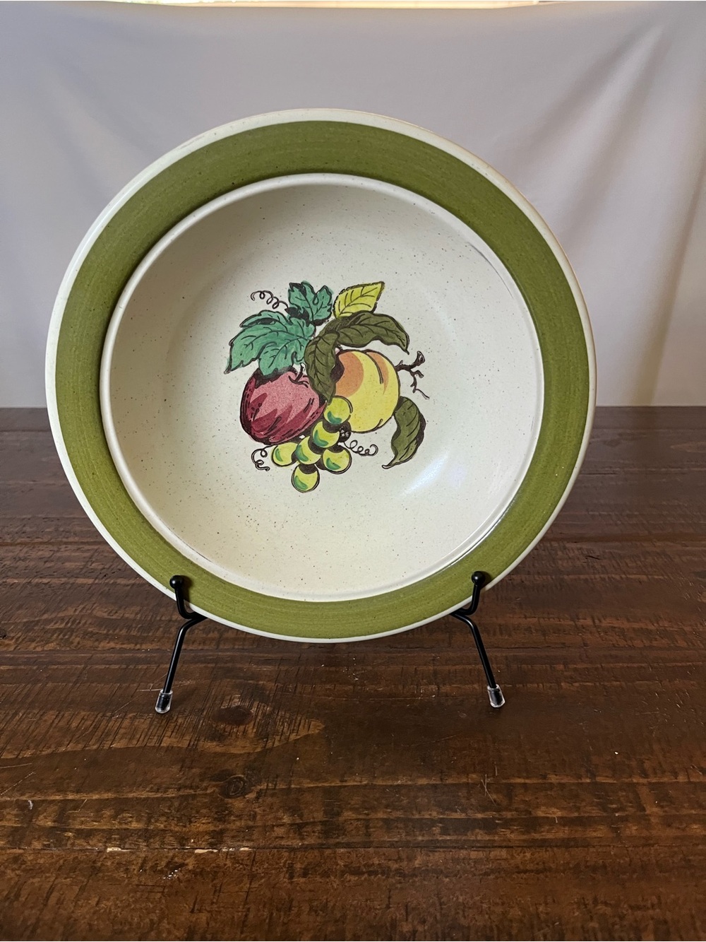 Hand-Painted Fruit Serving Bowl with Green Rim